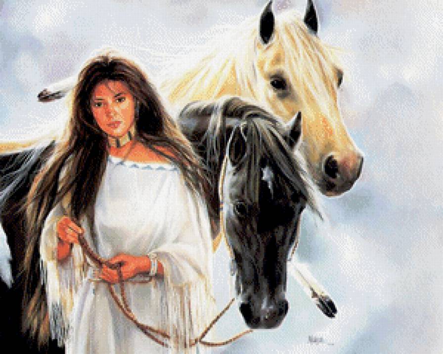 Девушка и кони - предпросмотр
