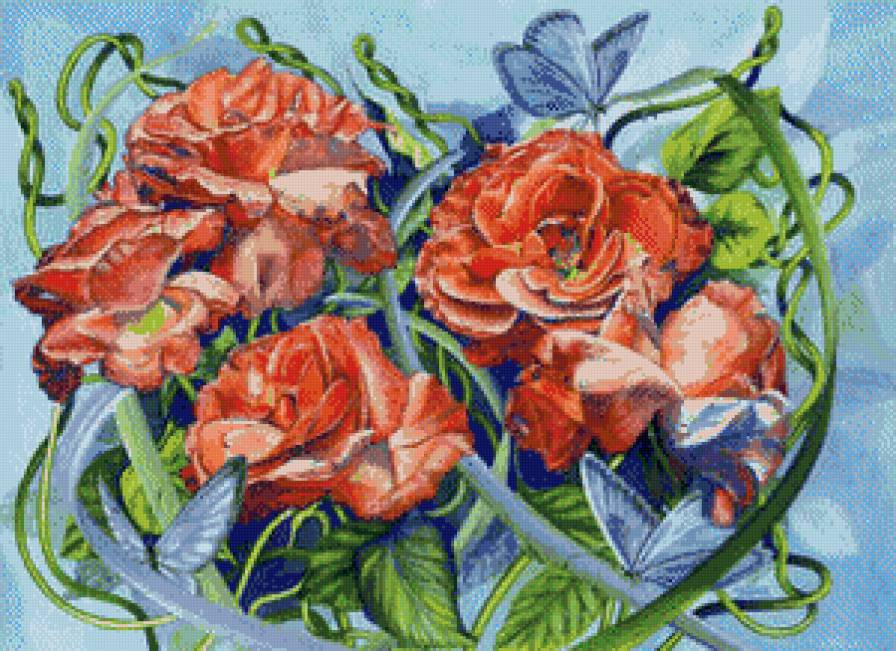 Розы и бабочки - цветы. розы, бабочки - предпросмотр