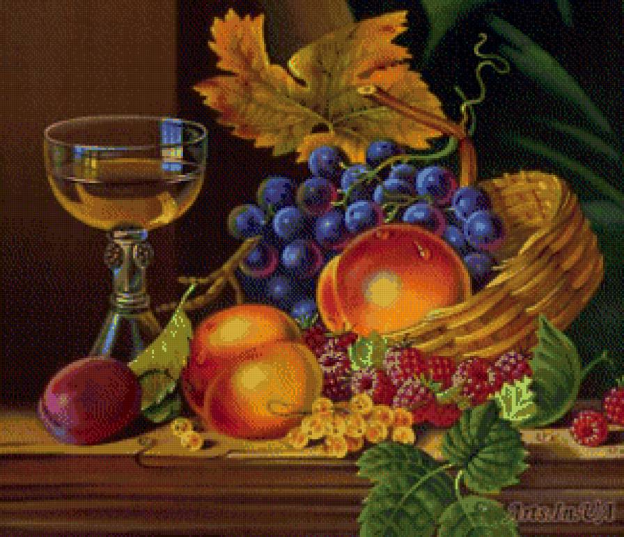 Серия "Натюрморт" - виноград, малина. персики, смородина, натюрморт. ягоды - предпросмотр