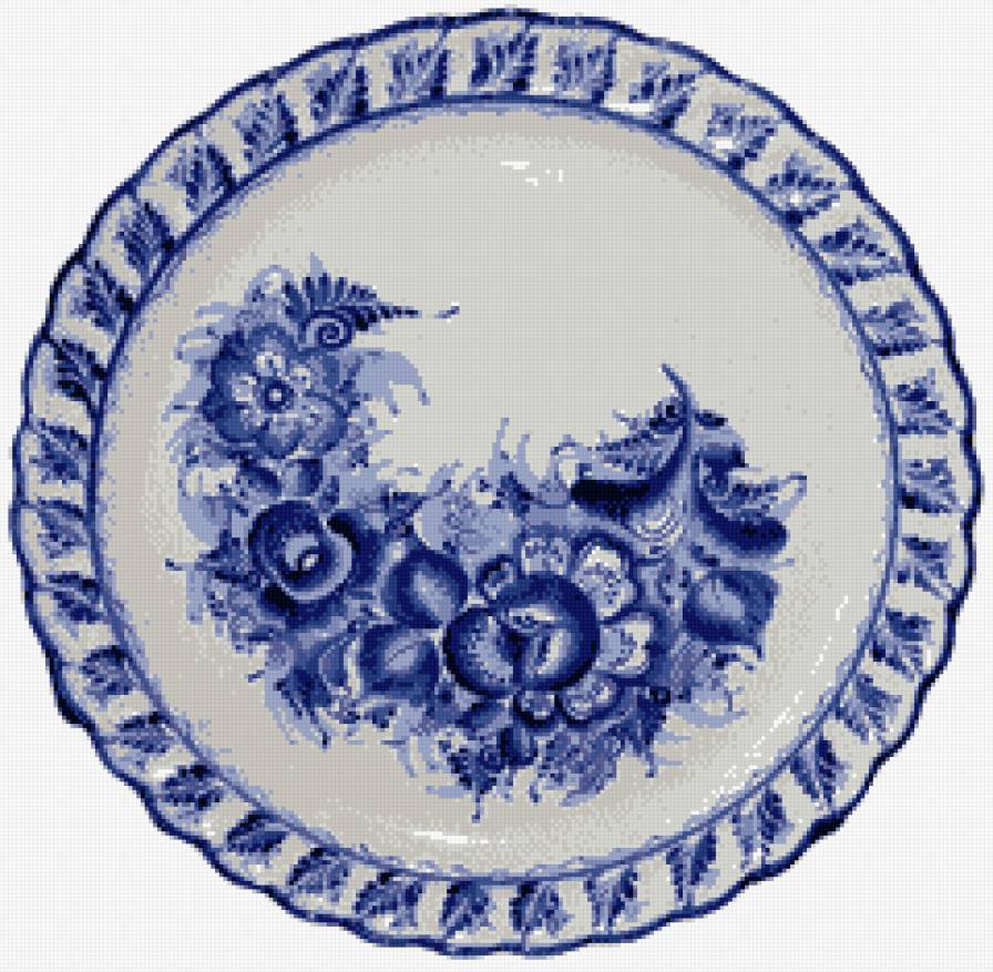 Тарелочка - цветы, гжель - предпросмотр