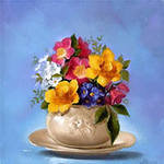 РАДОСТЬ В ГОРШЕЧКЕ - натюрморт, ваза, цветы - оригинал