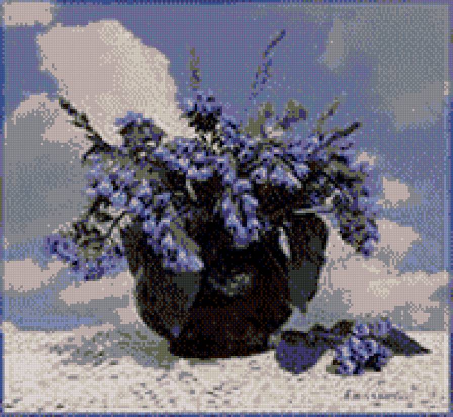 ГОЛУБОЕ НА ГОЛУБОМ - ваза, цветы, пейзаж - предпросмотр
