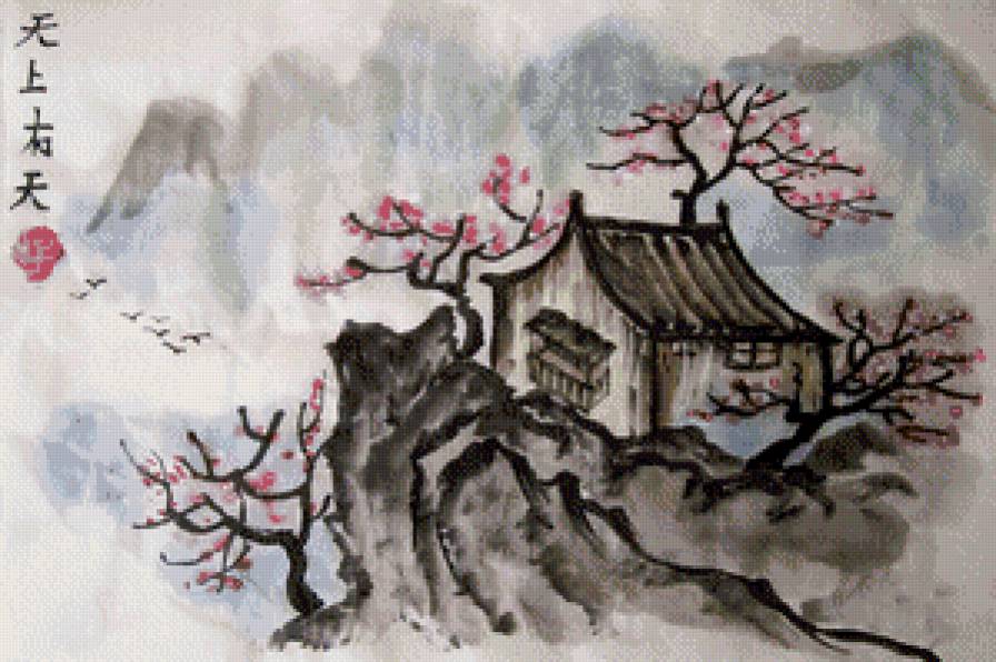 Китайский пейзаж.Акварель - восток, пейзаж, азия, китай - предпросмотр