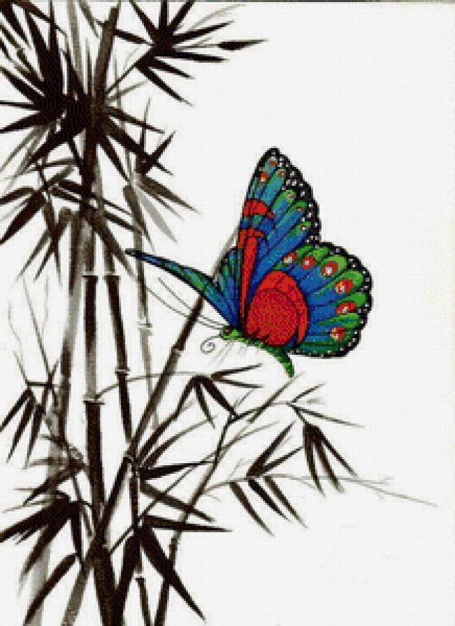 бабочка - пано, бабочка, бамбук, восток - предпросмотр