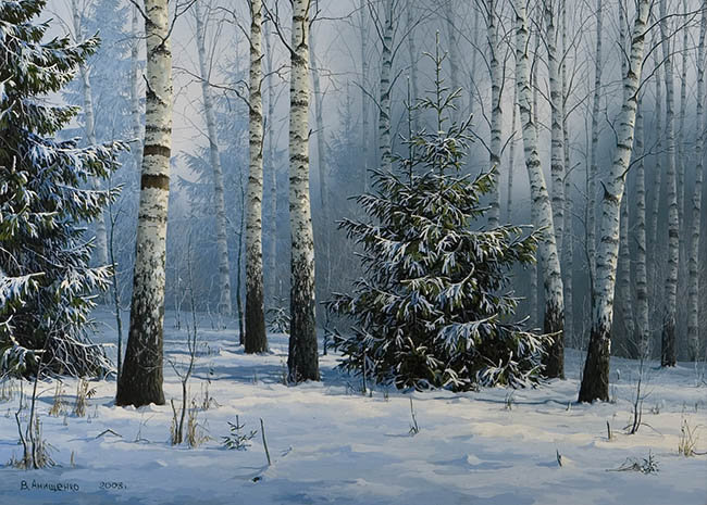 Березы зимой - зима, березы - оригинал