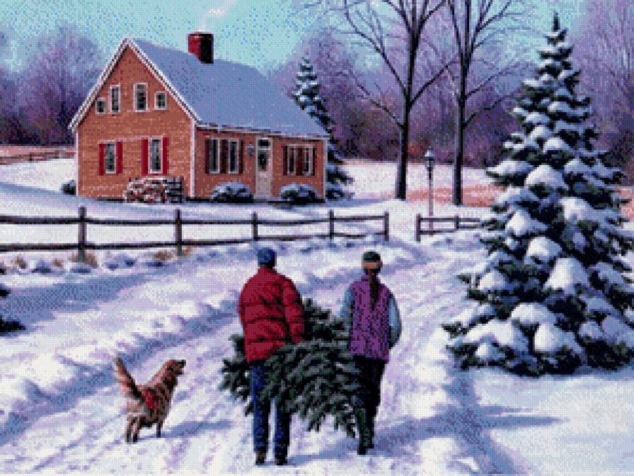 перед рождеством - дом, зима, пара, снег, пейзаж, новый год - предпросмотр