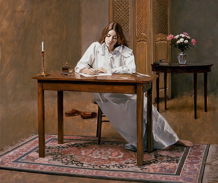 письмо домой - картина, девушка - оригинал