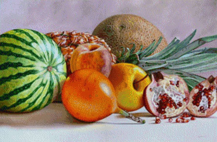 Серия "Натюрморт" - гранат, дыня, арбуз, ананас, натюрморт - предпросмотр