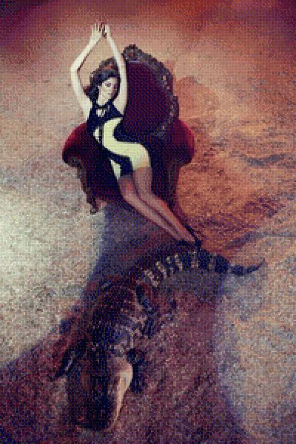 девушка с крокодилом - девушка, животные - предпросмотр