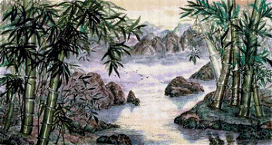 панно пейзаж - восток, бамбук, пейзаж, пано - предпросмотр