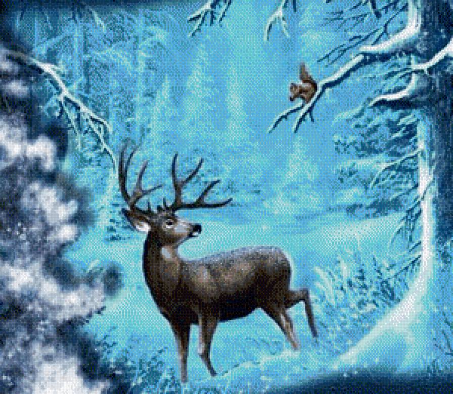 олень - животные, природа, снег, олени, зима - предпросмотр
