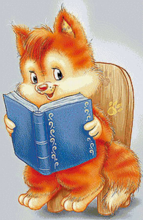 Маленький читатель - животные, картинка, детская, котенок - предпросмотр