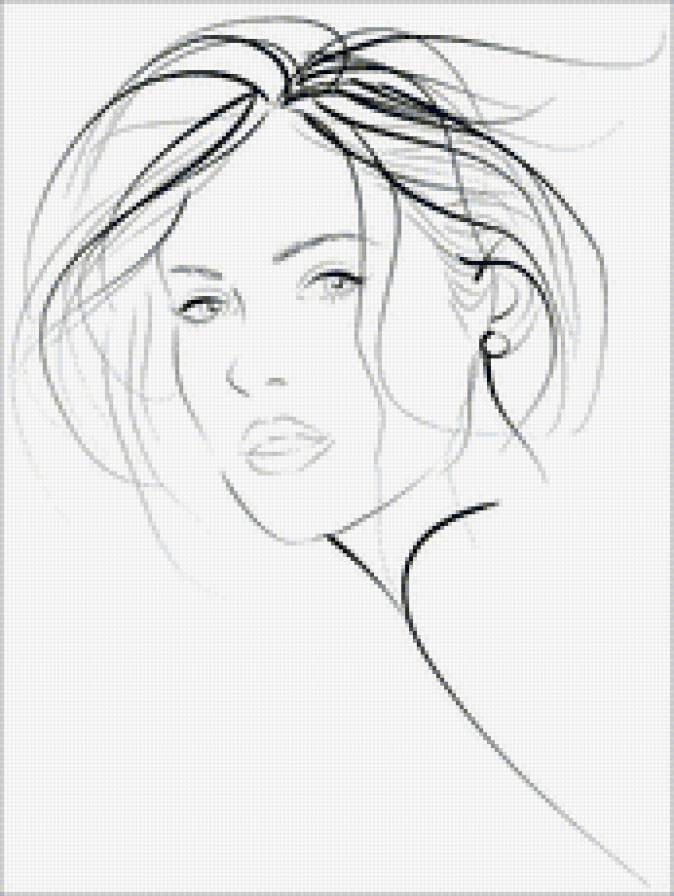 Девушка - девушка, красавица, монохром, контурная - предпросмотр