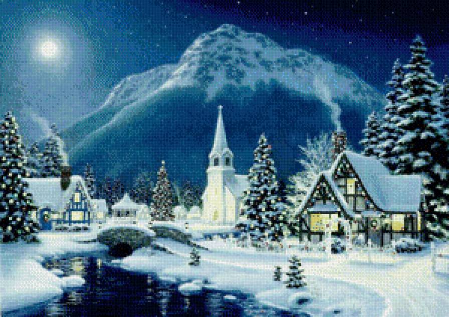 рождественская деревушка - рождество, дом, пейзаж, зима, снег, горы, новый год - предпросмотр