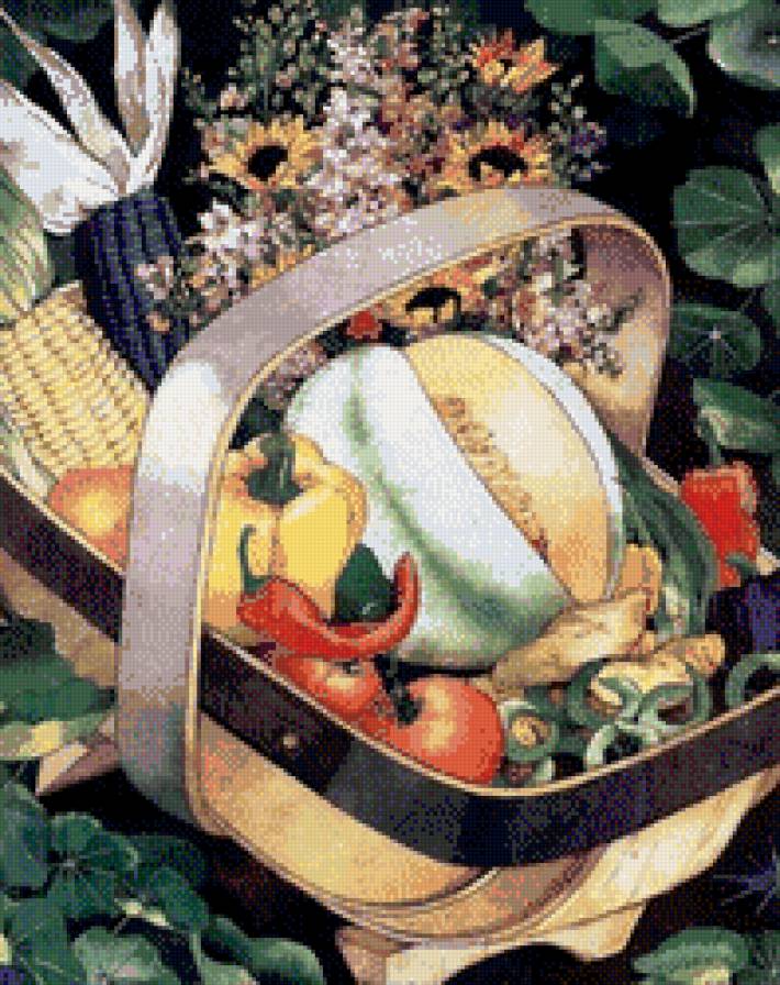 натюрморт для кухни - фрукты, натюрморт, кухня, овощи, пано - предпросмотр