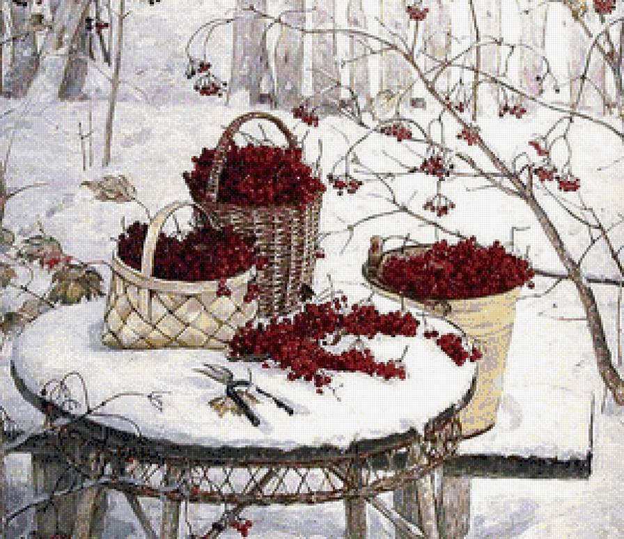 зимняя ягода - зима, ягоды, пано, картина, снег - предпросмотр