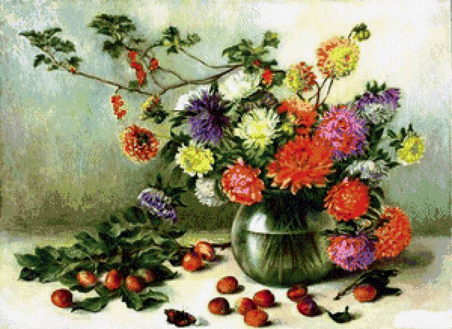 натюрморт с цветами - натюрморт, картина, цветы, пано - предпросмотр