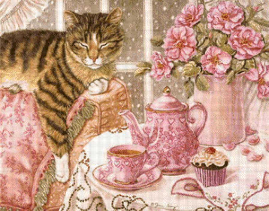 приглашение на чай - котики - предпросмотр