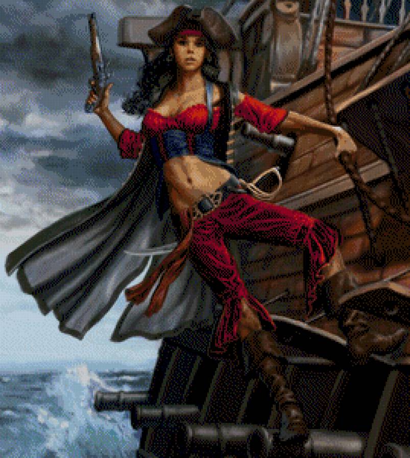 crimson_pirate - красный, оружие, девушка, корабль, море, питар - предпросмотр