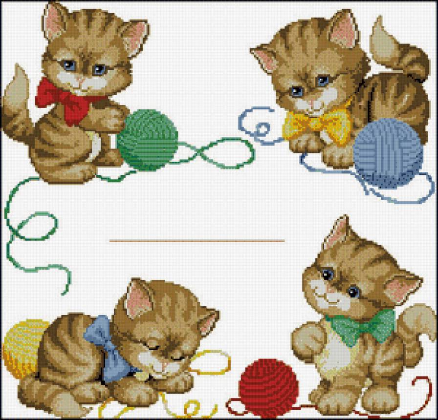 подушка с котятами - подушка, котята, клубки - предпросмотр