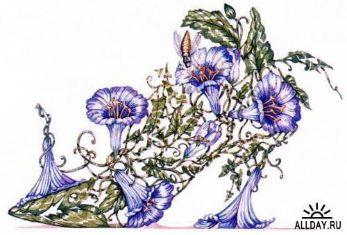 цветочная туфелька - обувь, пчела, вьюнок, цветы - оригинал