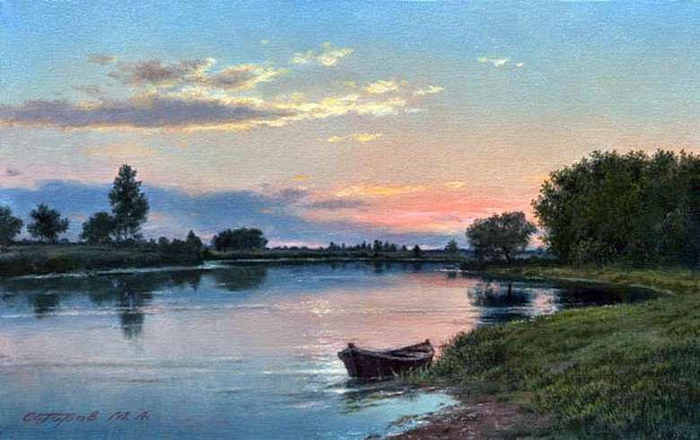 михаил сатаров 17 на реке - река, пейзаж, лес, картина, михаил сатаров, горы, лето - оригинал