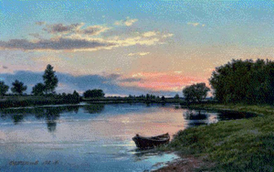 михаил сатаров 17 на реке - река, лес, картина, горы, лето, пейзаж, михаил сатаров - предпросмотр