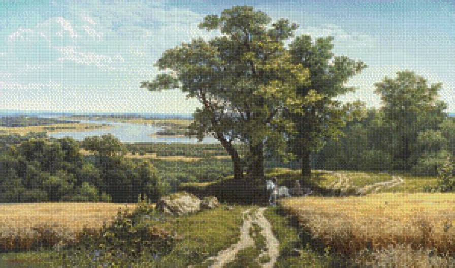 михаил сатаров 22 полевая дорога - лес, река, картина, михаил сатаров, пейзаж, пе, горы, бричкаол, лето - предпросмотр