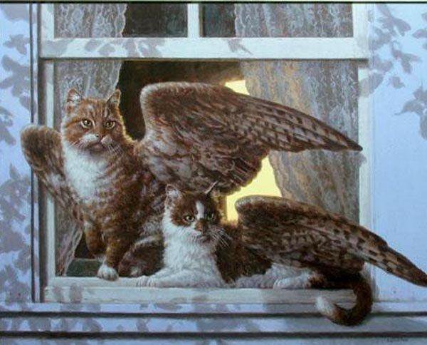 ...И приучу я летучую кошку к нам прилетать вечерком! - летучие кошки, фэнтези, кошки, волшебство, сказка - оригинал