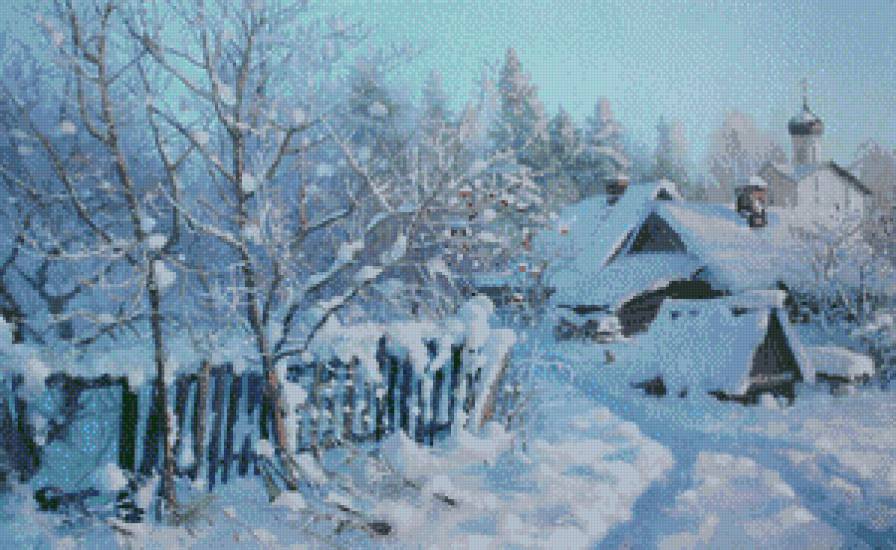 михаил сатаров 49 зимний закат - зима, пейзаж, природа, михаил сатаров, картина, горы, лес, снег - предпросмотр