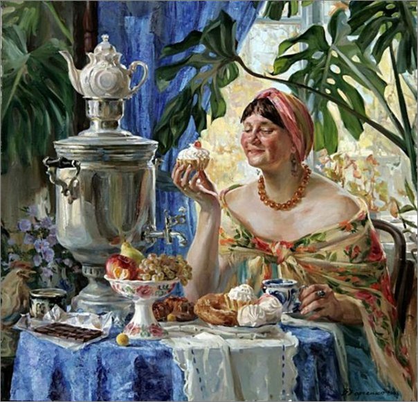 У самовара - чаепитие - оригинал