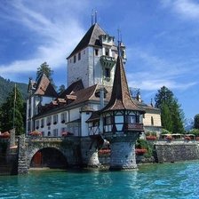 Схема вышивки «озеро Тун и замок Швейцария»