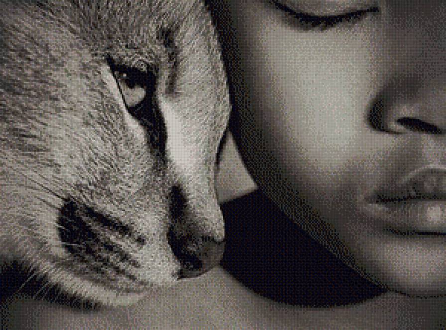 нас двое монохром - кот, монохром, чорнобелое, животные, мальчик, дети - предпросмотр