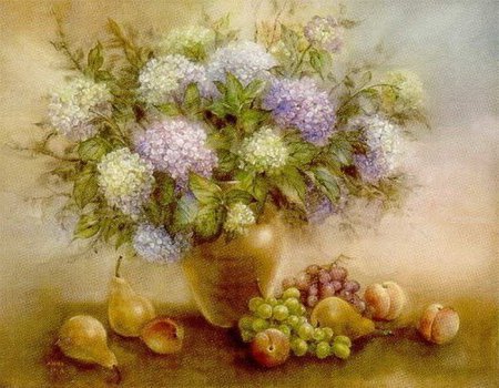 натюрморт с гортензией - акварель, ваза, картина, гортнгзия, натюрморт, цветы, букет - оригинал