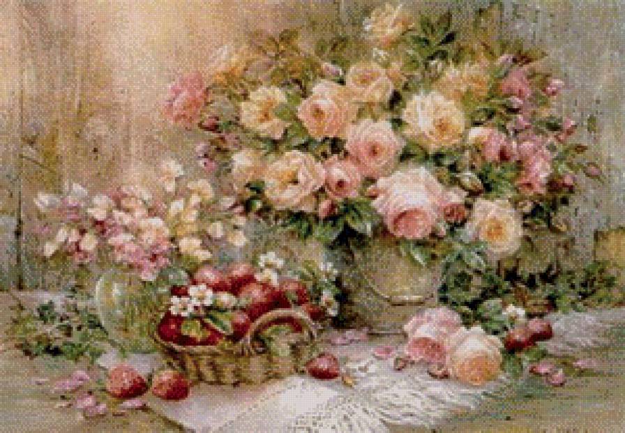 натюрморт цветы и фрукты - фрукты.картина, натюрморт, жывопись, цветы - предпросмотр