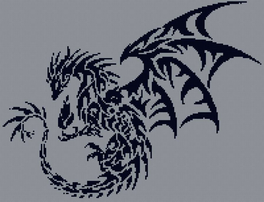 Черно-белый дракон - однотонный, черно-белый, дракон - предпросмотр