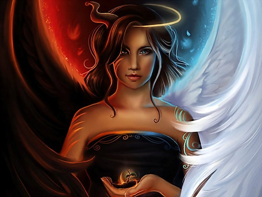 Ангел и демон - Две стороны одной медали - демон, ангел, красота, фентази, картина - оригинал