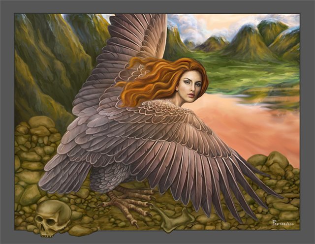 Птица Гамаюн - фэнтези, девушка - оригинал