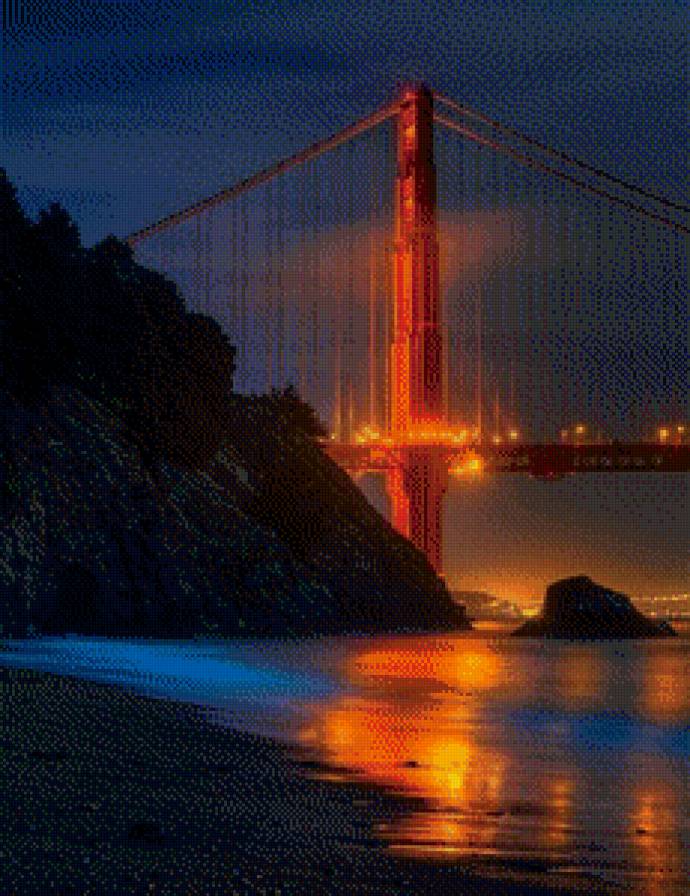 Свечение - море, берег, ночь, мост - предпросмотр