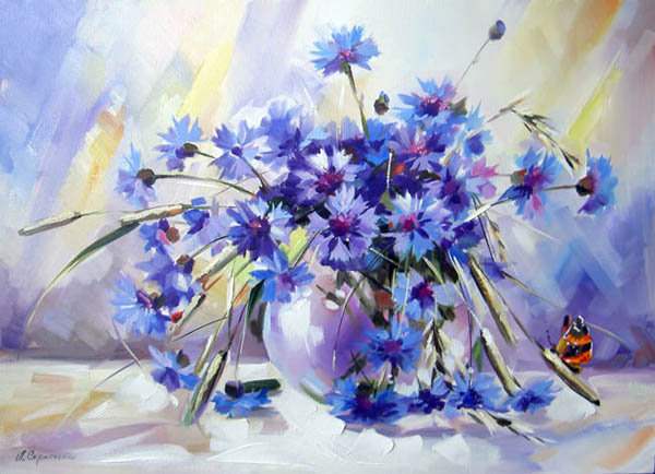 васильки - цветы, ваза, букет - оригинал