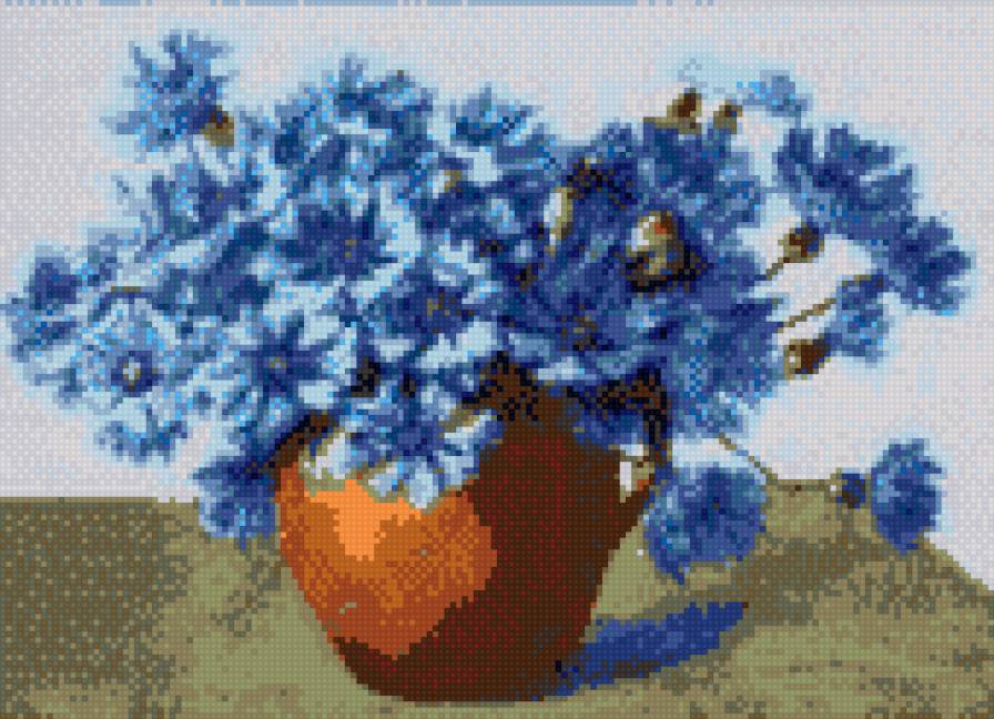 Васильки в темной вазе - предпросмотр