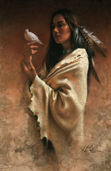 Девушка с птицей - девушка, женский образ, индейцы - оригинал
