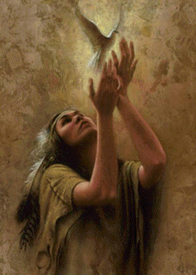 Индианка с голубем - индейцы, девушка, женский образ - предпросмотр