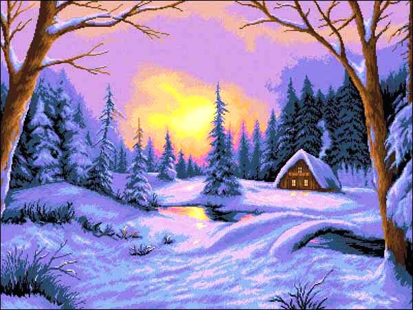 зимний вечер - пейзаж, дом, зима, снег, природа - оригинал