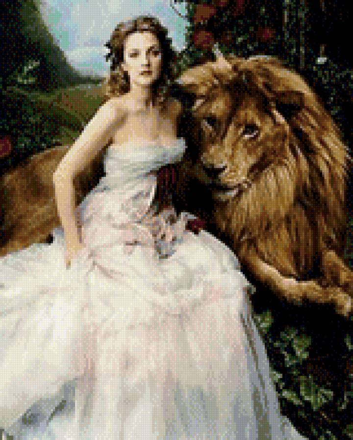 Друзья - животное, девушка, лев - предпросмотр