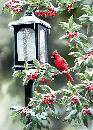 Зимняя птичка - фонарь, зима, рябина, птичка, ягоды - оригинал