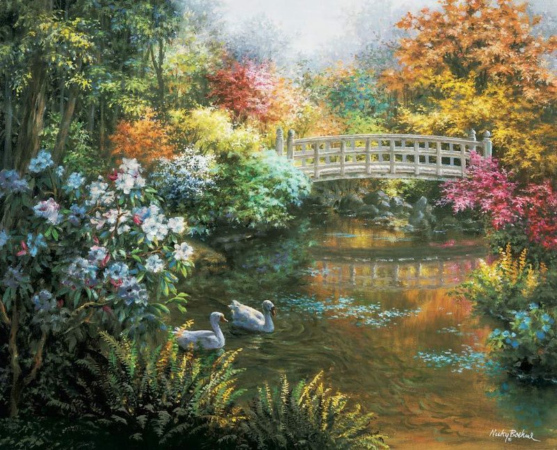 ники боэм 25 в осеннем парке - садик, пейзаж, домик, лето, осень, цветы, ники боэм - оригинал