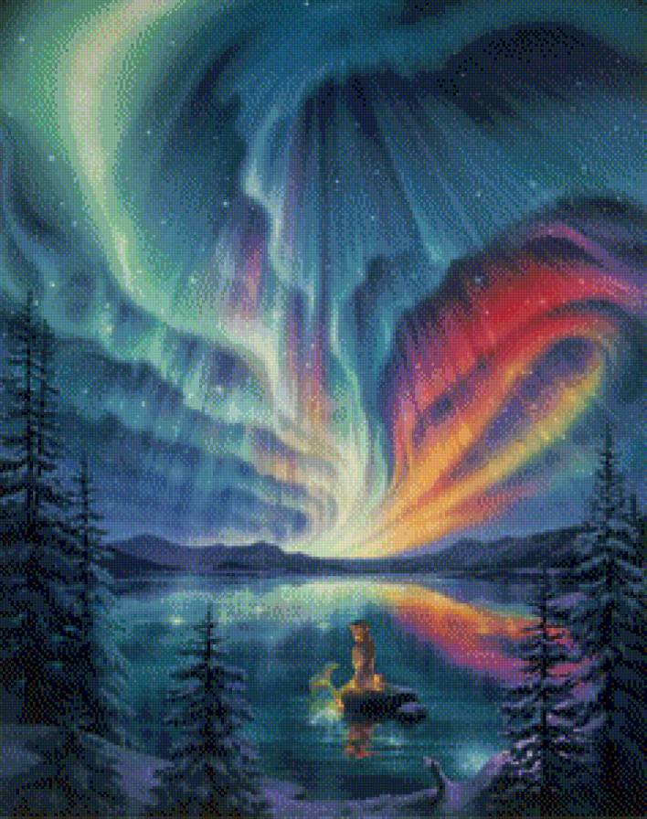 Русалочка DMC - русалка, северное сияние, сказка - предпросмотр