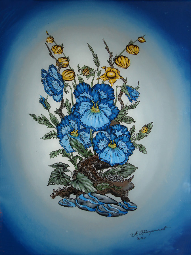 Натюрморт в голубых тонах - цветы, натюрморт - оригинал