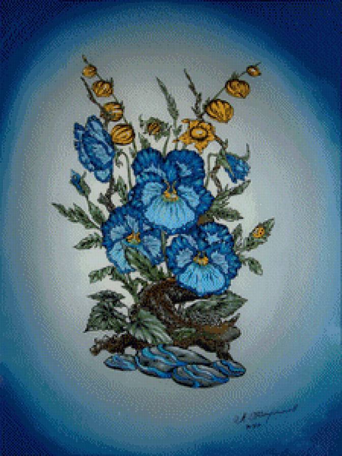 Натюрморт в голубых тонах - цветы, натюрморт - предпросмотр